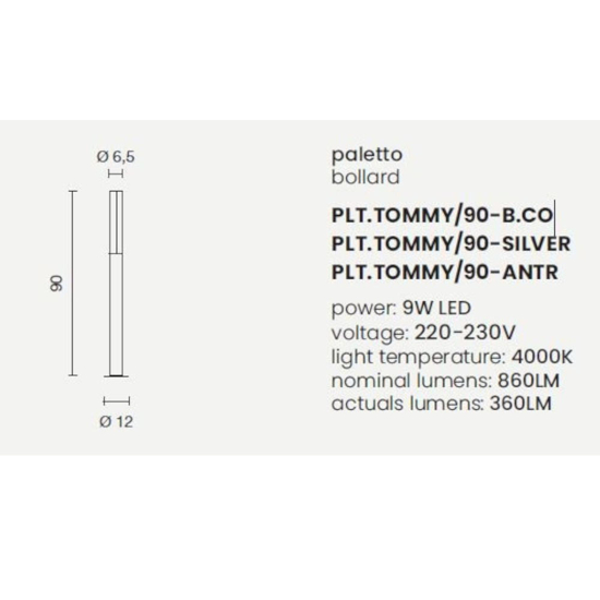 Ondaluce pt tommy lampione per esterno 90cm antracite led 4000k ip54