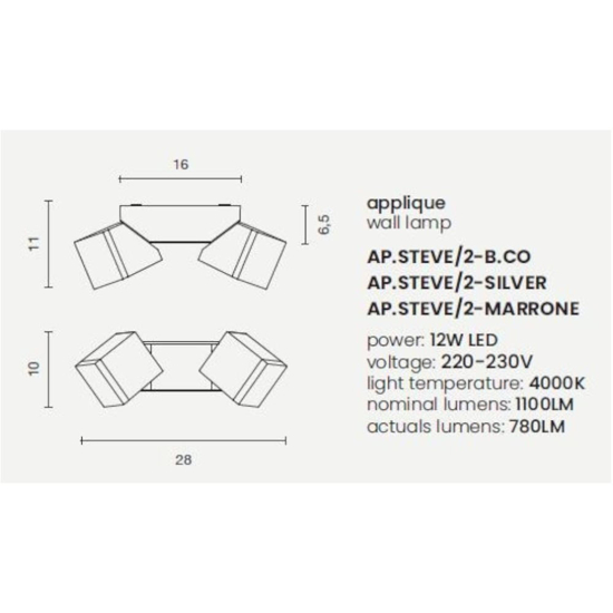 Ondaluce ap steve applique da esterno doppia luce bianco orientabile  ip54