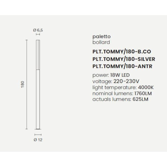 Ondaluce pt tommy lampione da esterno giardino antracite 180cm ip54