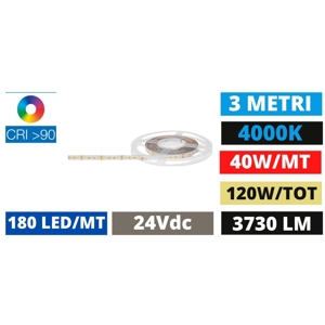 Bobina 3mt strip led 40w-mt 4000k cri90 24v ideal lux