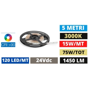 Ideal lux bobina 5mt striscia led 14,4w-mt 3000k 24v dc cri90