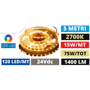 Ideal lux bobina 5mt striscia led 14,4w-mt 2700k 24v dc cri90