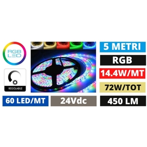 Gea luce bobina striscia led 5 metri rgb 14,4w-mt 24v dc