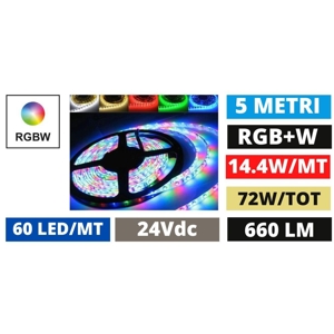 Gea luce striscia led bobina 5mt rgb+4000k 14,4w-mt 24v dc