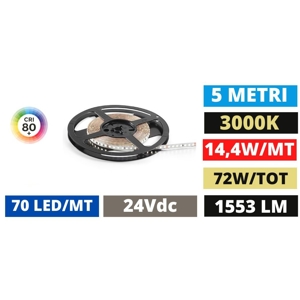 Bobina 5 mt strip gea luce 14,4w-mt 3000k 24v dc