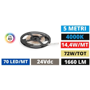 Striscia led 24vdc 14,4w-mt 4000k bobina 5 mt gea luce