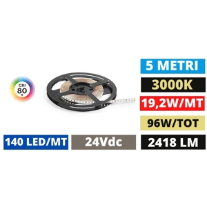 Strip striscia led bobina 5 mt 19w 3000k 24v dc gea luce