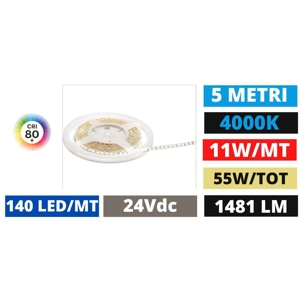 Gea luce striscia led bobina 5mt 4000k 11w-m 24vdc