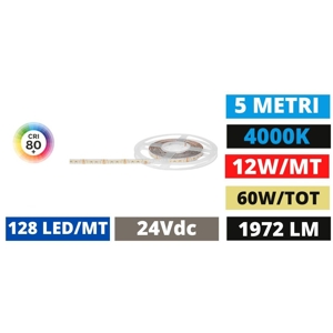 Gea luce bobina striscia led 5mt 12w-mt 4000k 24vdc