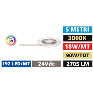 Bobina strip led 5 mt 18w-mt 3000k 24vdc gea luce