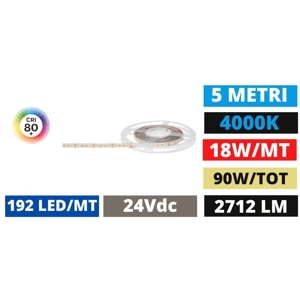 Striscia led gea luce bobina 5mt 18w-mt 4000k 24vdc