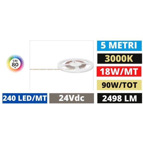 Gea luce bobina 5mt striscia led 18w-m 3000k 24vdc