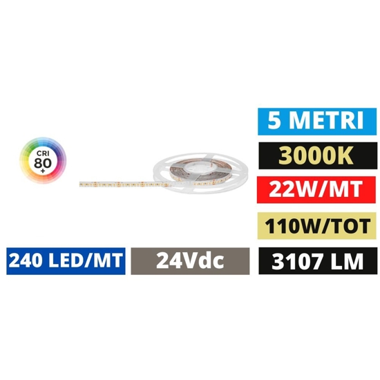 Gea luce bobina 5mt strip led 22w-mt 24v dc 3000k