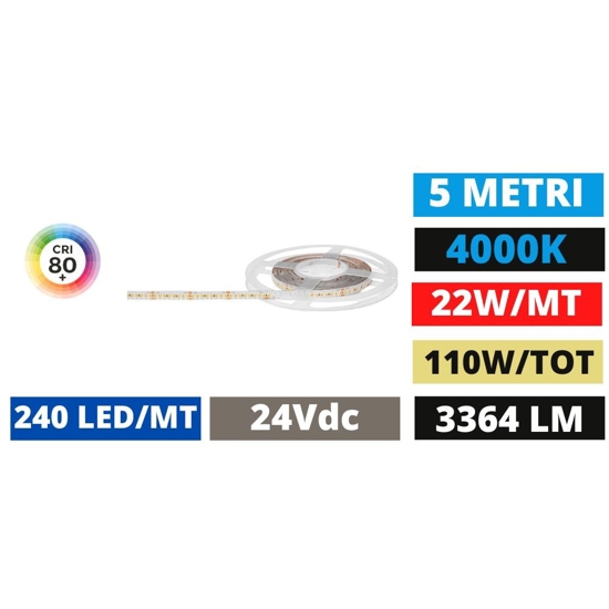 Bobina 5 metri striscia led 22w 24v dc 4000k gea luce