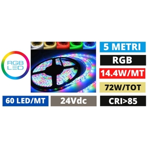 Bobina 5mt strip led rgb 24vdc 14,4w-mt cri85