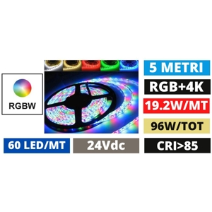 Striscia led rgb+white 4000k bobina 5mt 24vdc 19,2w cri85