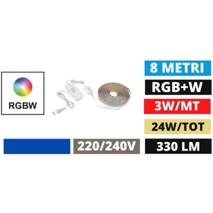 Bobina striscia led rgb 8mt 220v 3wmt da 2700k a 6500k