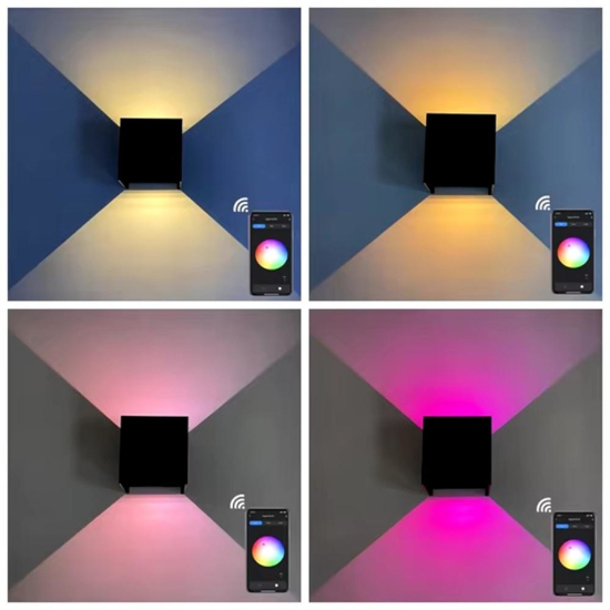 Applique cubo bianco per esterni smart life wifi ip65  tricolor rgb