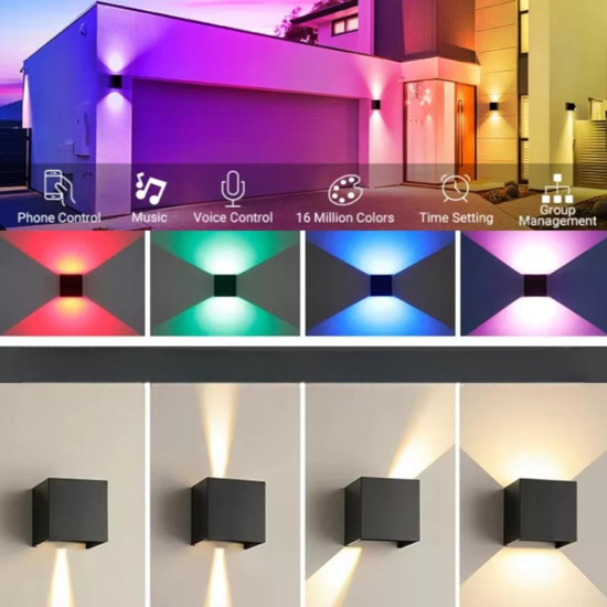 Applique cubo bianco per esterni smart life wifi ip65  tricolor rgb