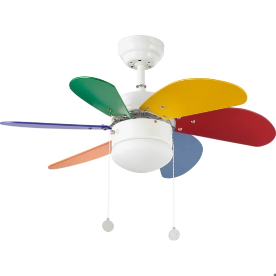 Ventilatore multicolor con luce da soffitto per cameretta fino a 13mq