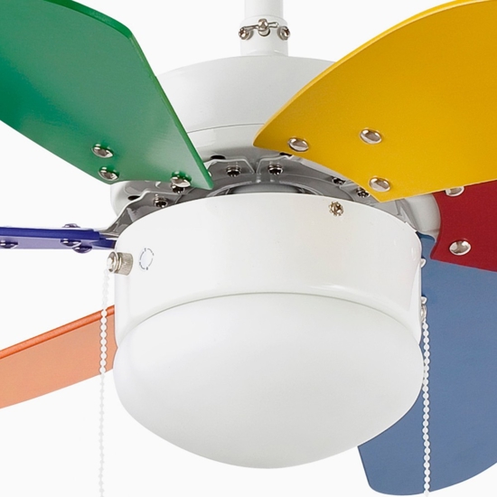 Ventilatore multicolor con luce da soffitto per cameretta fino a 13mq