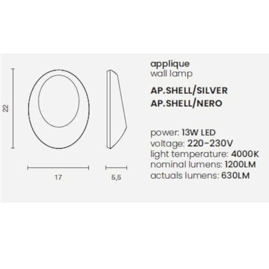 Ondaluce ap shell applique da esterno nera 