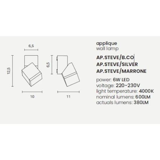 Ondaluce ap steve applique da esterno ip54 bianco orientabile  4000k