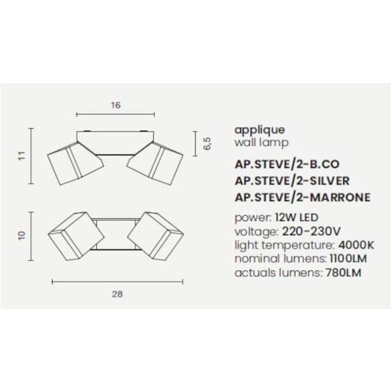 Ap steve ondaluce applique da esterno  due luci orientabili ip54