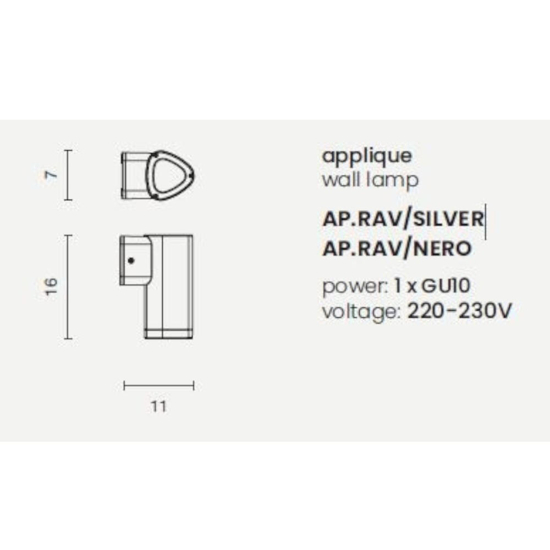 Ondaluce ap rav applique per esterno nera ip54 gu10