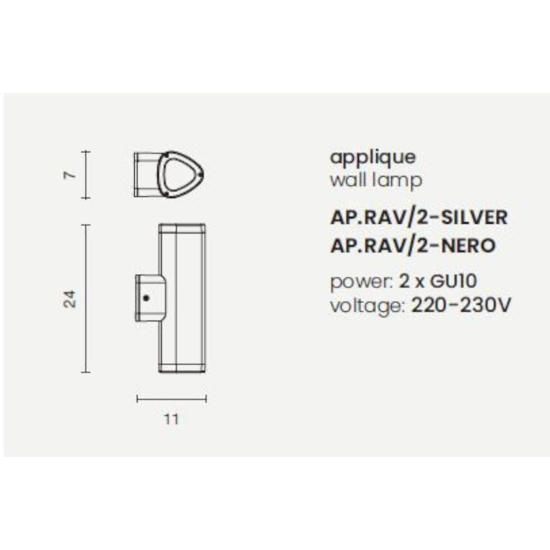 Applique da esterno ip54 nero ap rav2 ondaluce