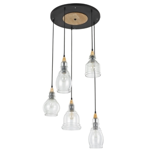 Gretel sp5 ideal lux lampadario vetri barattolo inserti legno