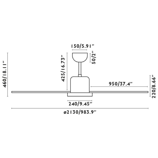 Grande ventilatore grigio da soffitto a pale per ambienti da 39mq