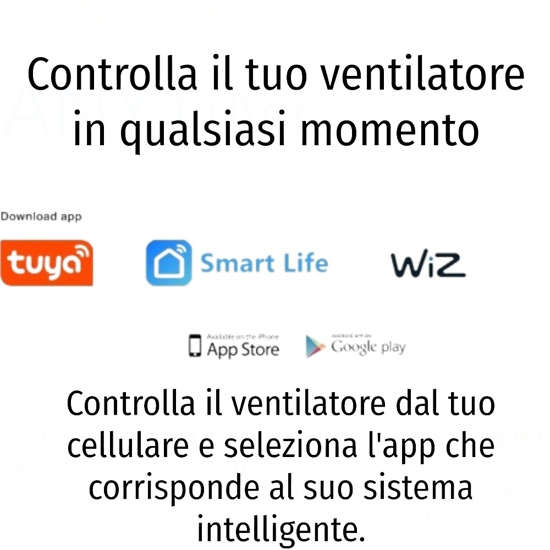 Ventilatore a soffitto smart pale legno da 39mq wi-fi app con telecomando