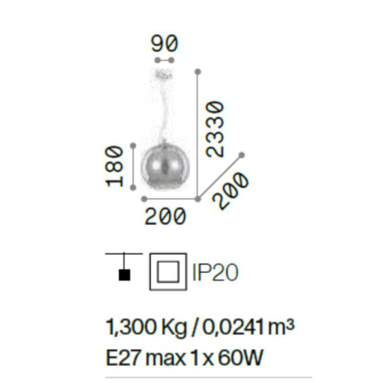 Nemo sp1 d20 ideal lux lampada a sospensione vetro sfera ambra