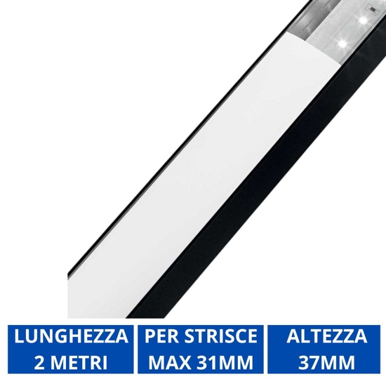 Profilo alto 2mt nero per strisce led max 31mm ideal lux