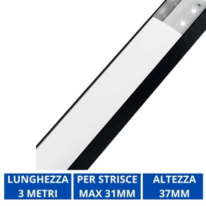 Profilo alto nero 3mt per strisce led max 31mm ideal lux