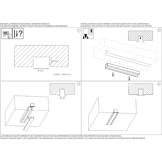 Profilo da incasso 2mt bianco per strisce led max 6mm ideal lux