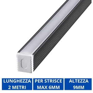 Profilo alto 2mt nero per strisce led max 6mm ideal lux