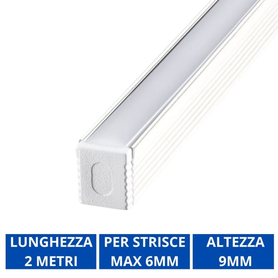 Profilo alto 2mt per strisce led max 6mm bianco con diffusore ideal lux