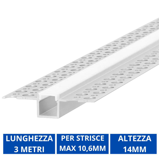 Ideal lux profilo da incasso 3mt per strisce led max 10mm