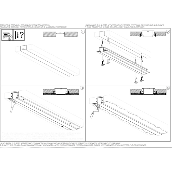 Profilo da incasso 2mt in alluminio per strip led max 21mm ideal lux