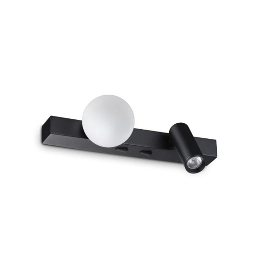 Ping pong ap applique per camera da letto nera doppia luce ideal lux