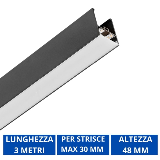 Profilo 3mt nero brasilia plafone per max 3 strip led 10mm gea luce