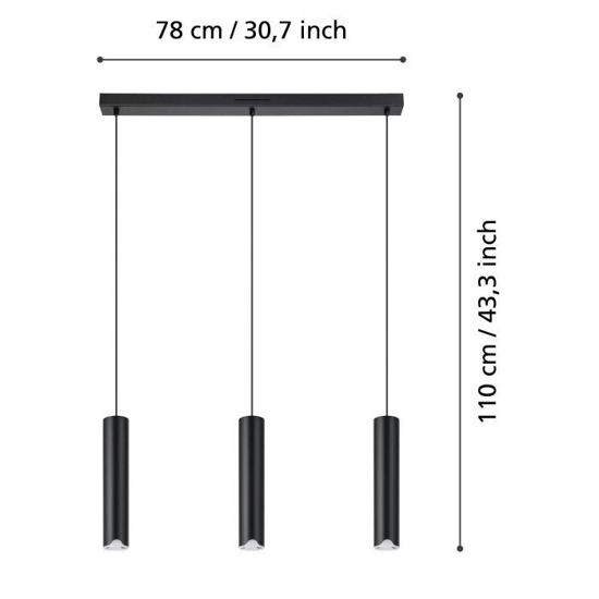 Lampadario a sospensione nero cilindri led dimmerabile