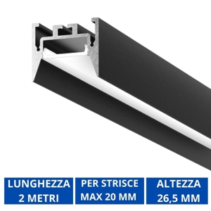 Profilo bucarest g nero 2mt per strisce led max 20mm gea luce