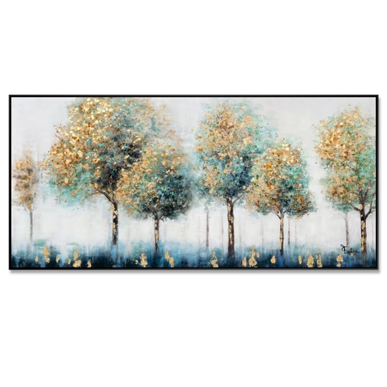 Quadro moderno con cornice nera 150x70 cm foresta decorata