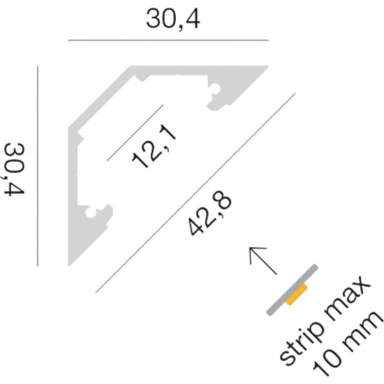 Profilo anfolare avana 2mt bianco per strisce led max 10mm gea luce