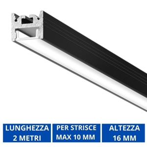 Profilo 2mt nero riga g per strip led max 10mm gea luce