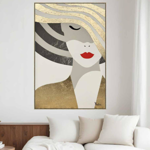 Quadro con cornice 80x120 cm volto donna con cappello oro