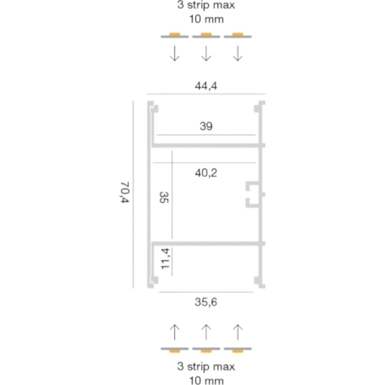 Profilo bianco biemissione tirana gea luce per n3 strip max 10mm